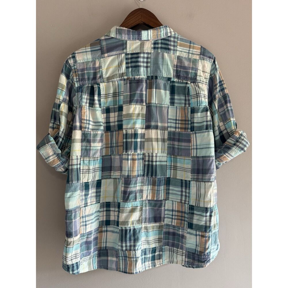 LL Bean Madras Plaid Button Shirt Patchwork Roll Tab Sleeve Country Cottage XL - Picture 5 of 16